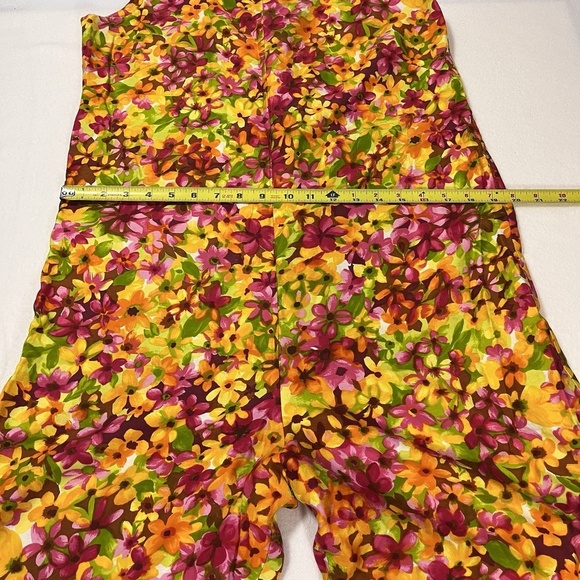 Vintage 60s 70s Psychedelic Mod Bell Bottom Jumpsuit Floral Pink Red Yellow - Picture 9 of 15